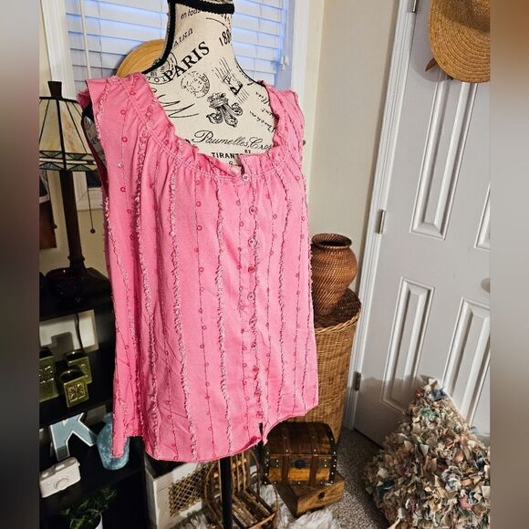 New MG Original Pink Sequins Detail Button Front Sleeveless Stylish Top. - Picture 1 of 11
